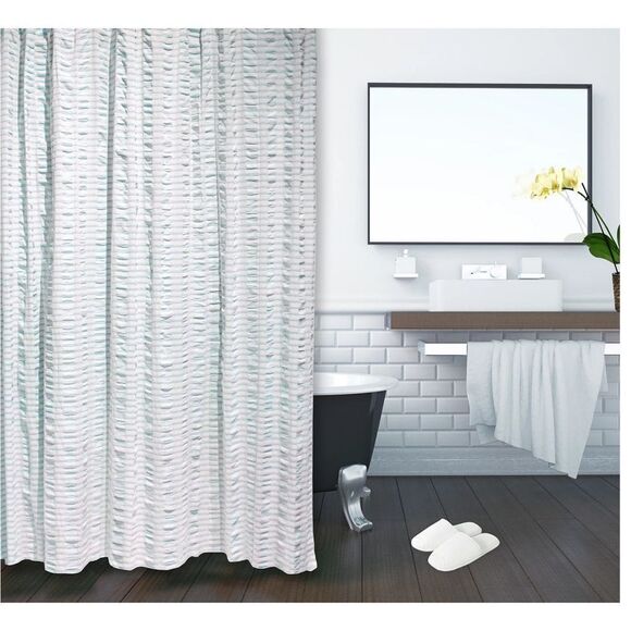 New! BCBGMAXAZRIA Chunky Striped Textured 100% Cotton Shower Curtain 72"L x 72"W - Picture 1 of 3